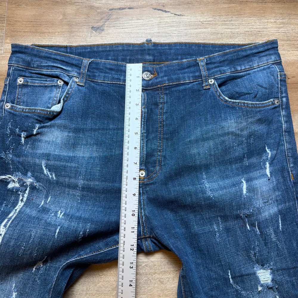 Dsquared2 Slim Jeans Mens 54 Blue Distressed Paint Splatter Made in Italy Denim - Picture 14 of 16